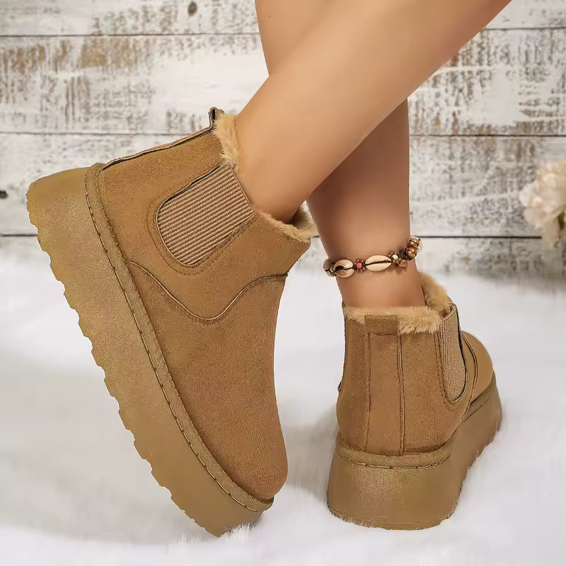Bottes Femme Casual Hiver avec Texture Veloutée et Semelle Haute – Élégance et Confort