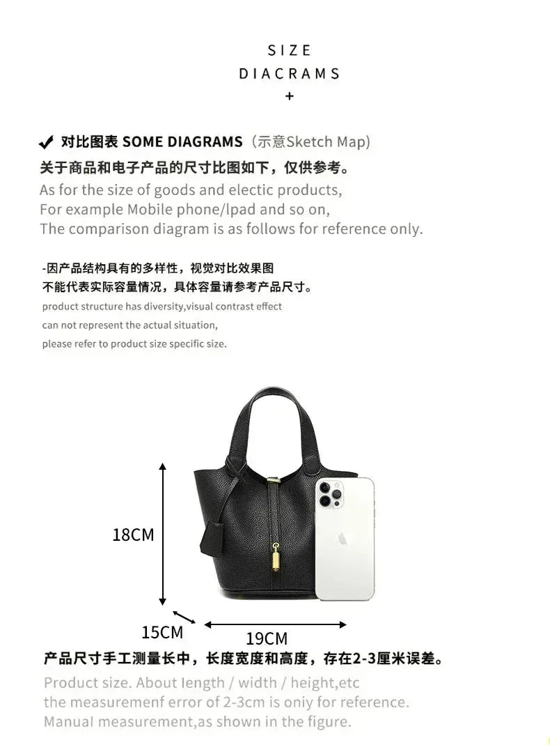 Sac à Main Femme en Forme de Seau – Sac Picotin avec Motif Lychee, Sac à Bandoulière Tendance - Justyol