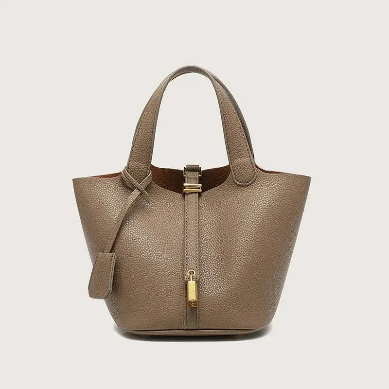 Sac à Main Femme en Forme de Seau – Sac Picotin avec Motif Lychee, Sac à Bandoulière Tendance