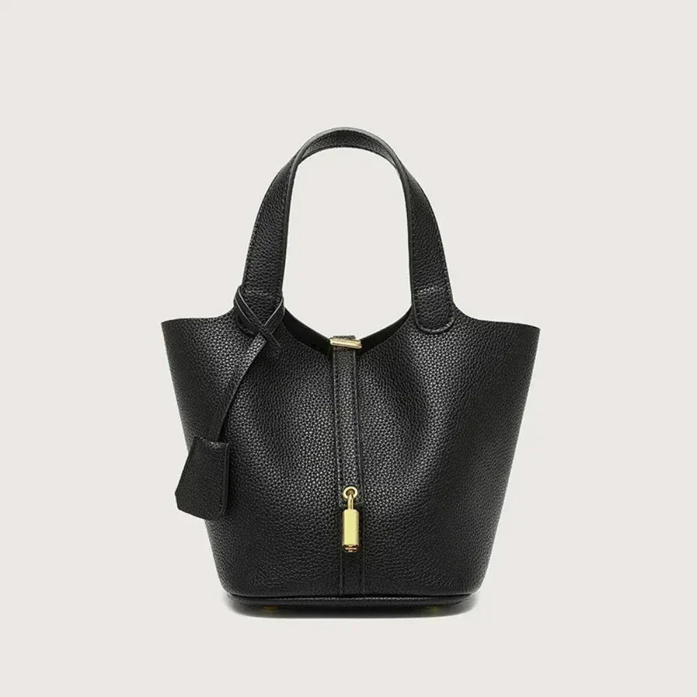 Sac à Main Femme en Forme de Seau – Sac Picotin avec Motif Lychee, Sac à Bandoulière Tendance - Justyol