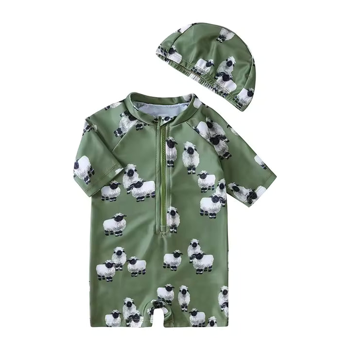 Maillot de Bain Garçon 1 Pièce – Manches Courtes avec Fermeture Zippée