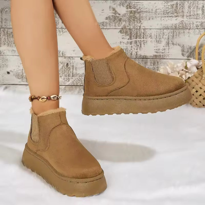 Bottes Femme Casual Hiver avec Texture Veloutée et Semelle Haute – Élégance et Confort
