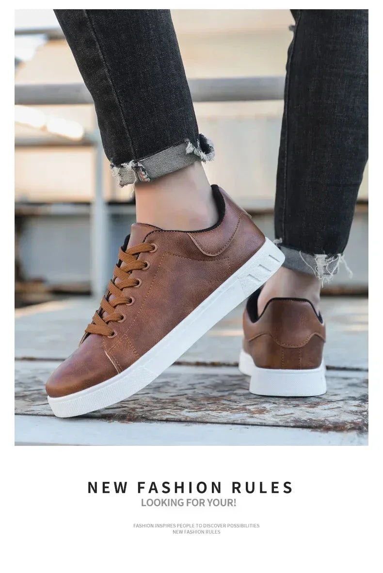 Chaussures Homme en Cuir Classiques – Baskets à Semelle Épaisse, Chaussures de Marche Tendances et Confortables - Justyol