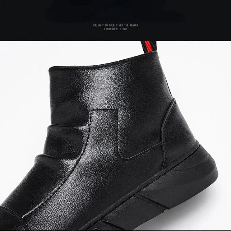 Bottes Homme Noires – Bottines en Cuir Mode, Chaussures à Plateforme et à Fermeture Éclair, Bottes Moto Confortables - Justyol