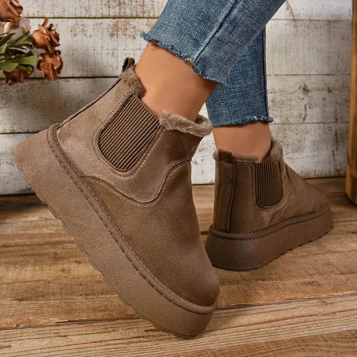 Bottes Femme Casual Hiver avec Texture Veloutée et Semelle Haute – Élégance et Confort - Justyol