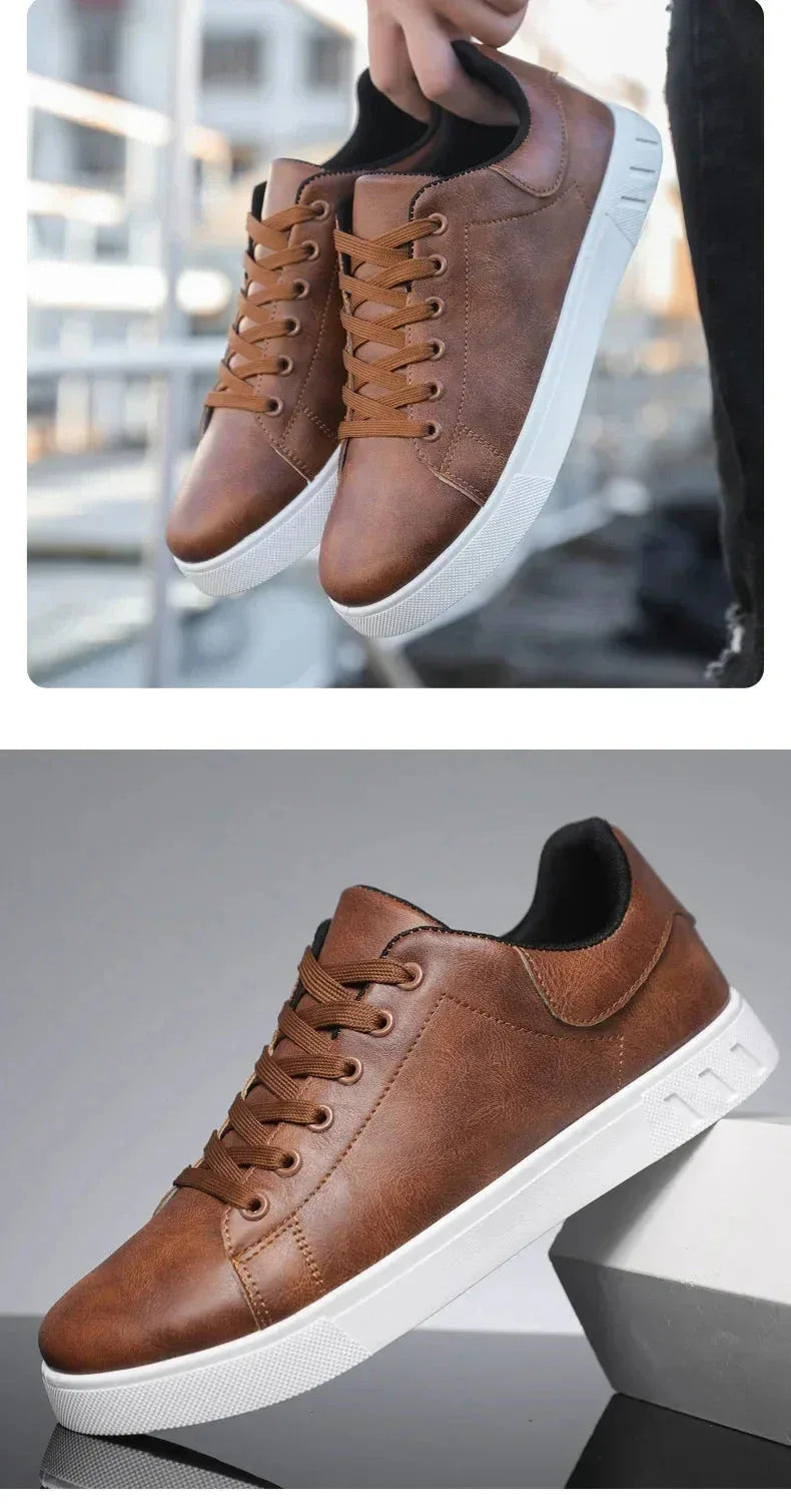 Chaussures Homme en Cuir Classiques – Baskets à Semelle Épaisse, Chaussures de Marche Tendances et Confortables - Justyol