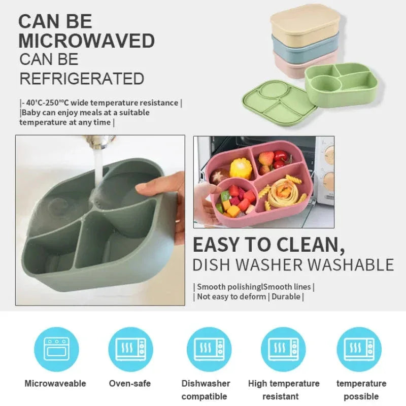 Set Bento en Silicone 4 Pièces – Boîte à Déjeuner, Bouteille d'Eau avec Paille, Contenant Étanche