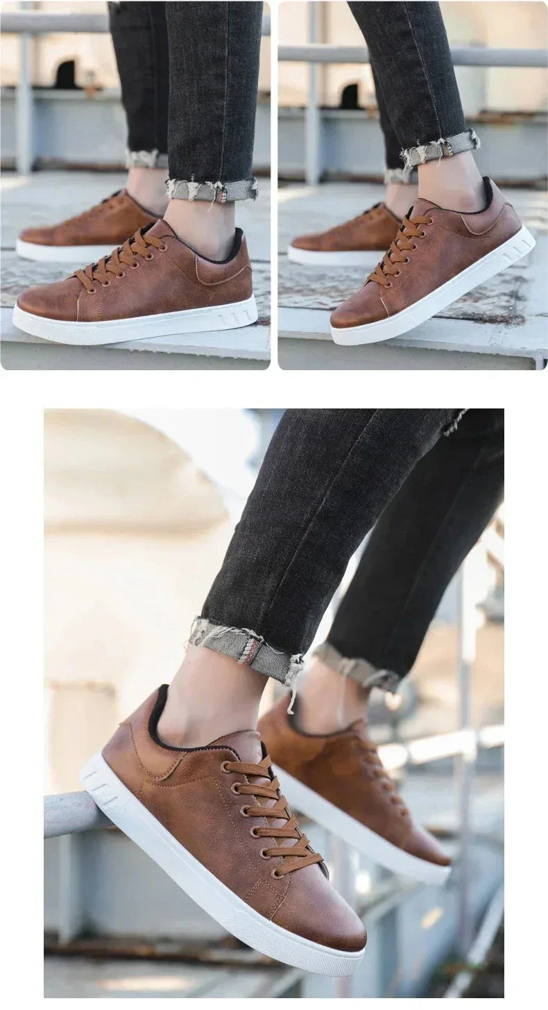 Chaussures Homme en Cuir Classiques – Baskets à Semelle Épaisse, Chaussures de Marche Tendances et Confortables - Justyol