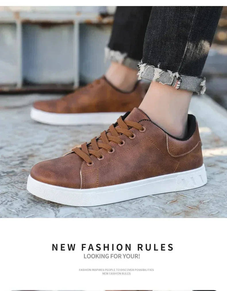 Chaussures Homme en Cuir Classiques – Baskets à Semelle Épaisse, Chaussures de Marche Tendances et Confortables - Justyol