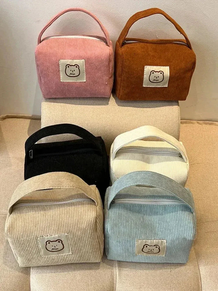 Sac à Maquillage Femme – Sac Cosmétique en Corduroy Doux, Sac Tendance Large Capacité avec Poignée