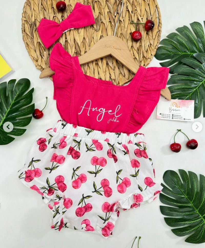 Ensemble bébé fille 3 pièces – Blouse, short et bandeau