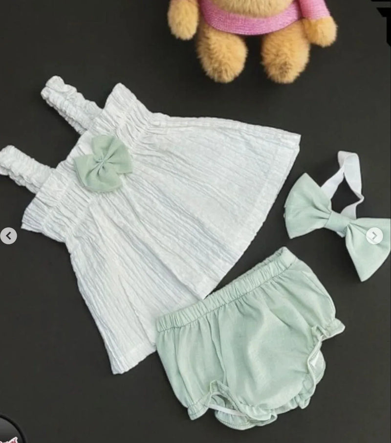 Ensemble bébé fille été robe et bloomer avec nœud