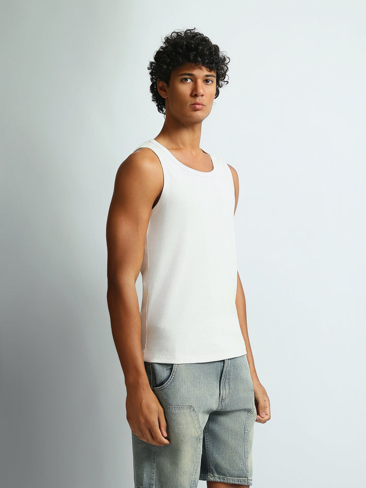 تيشيرت رجالي بدون أكمام مضلع بقصة Regular Fit - TNK26S20800001TM1