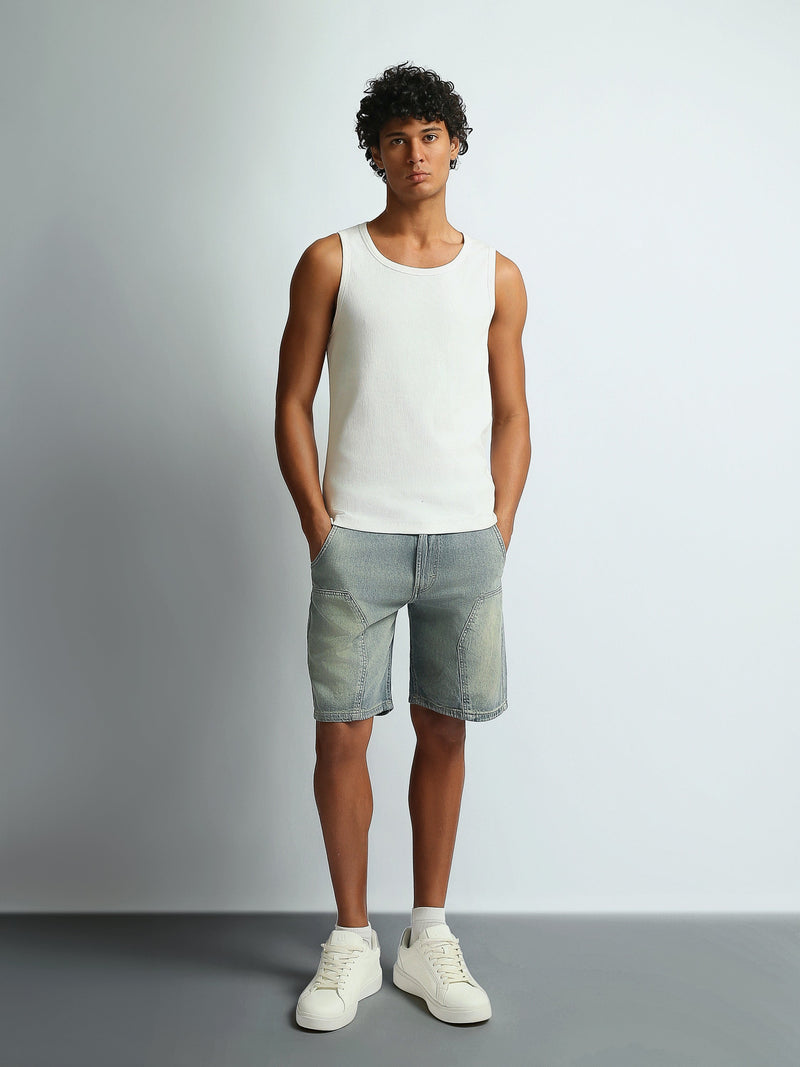 تيشيرت رجالي بدون أكمام مضلع بقصة Regular Fit - TNK26S20800001TM1