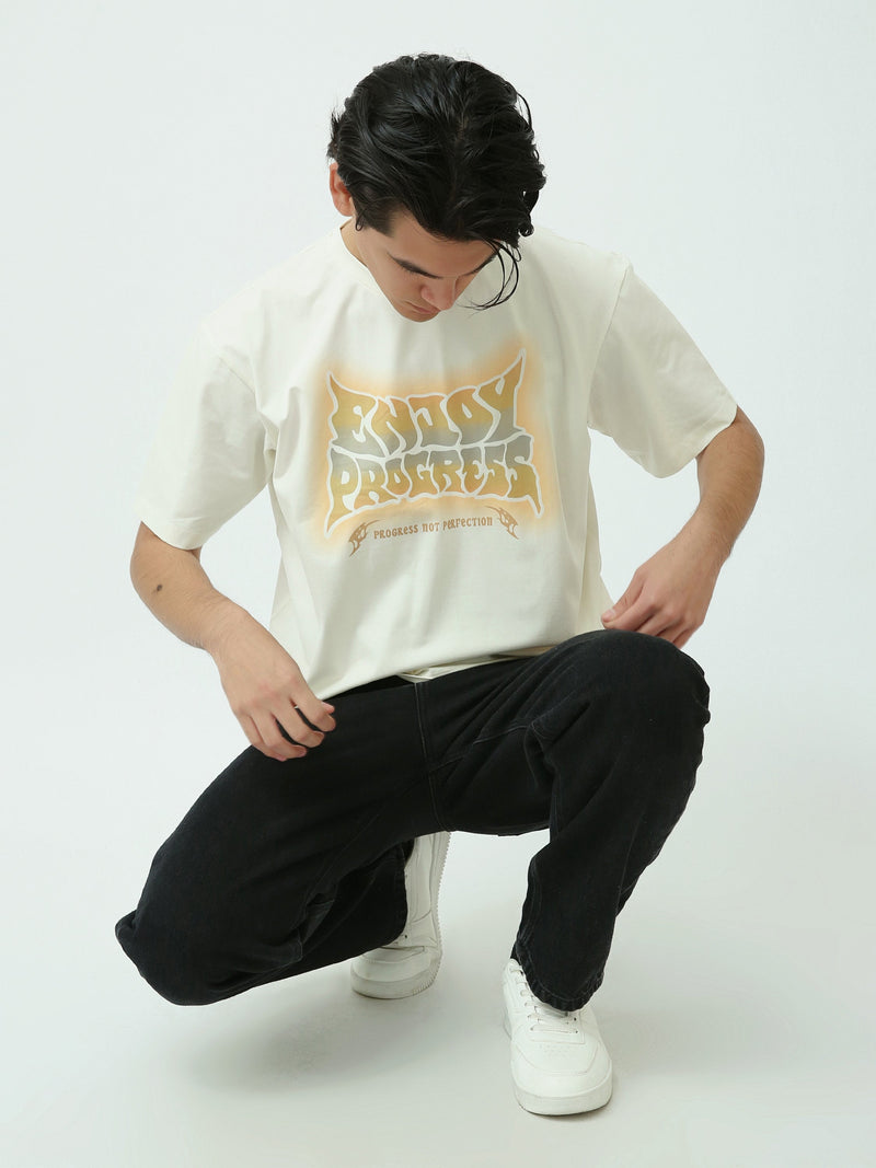 T-shirt homme off-white avec imprimé "PROGRESS" – Style motivant et moderne - TSH25SPRO20405TM1