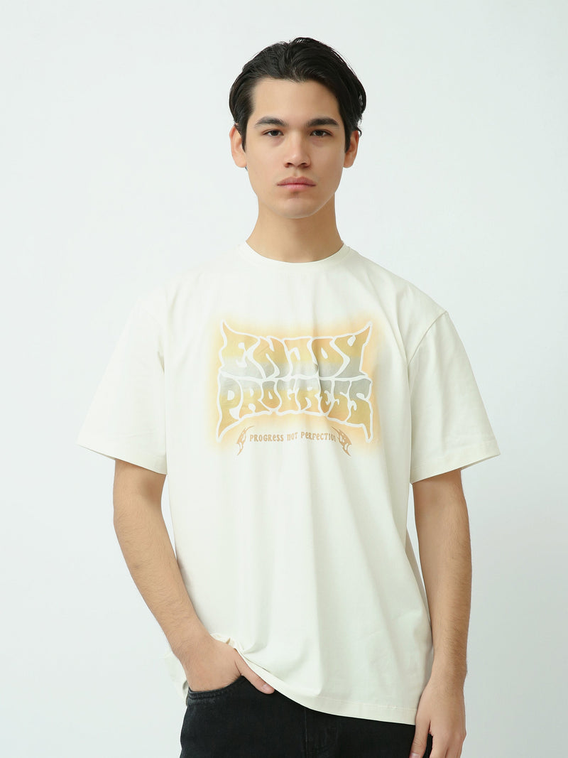 T-shirt homme off-white avec imprimé "PROGRESS" – Style motivant et moderne - TSH25SPRO20405TM1
