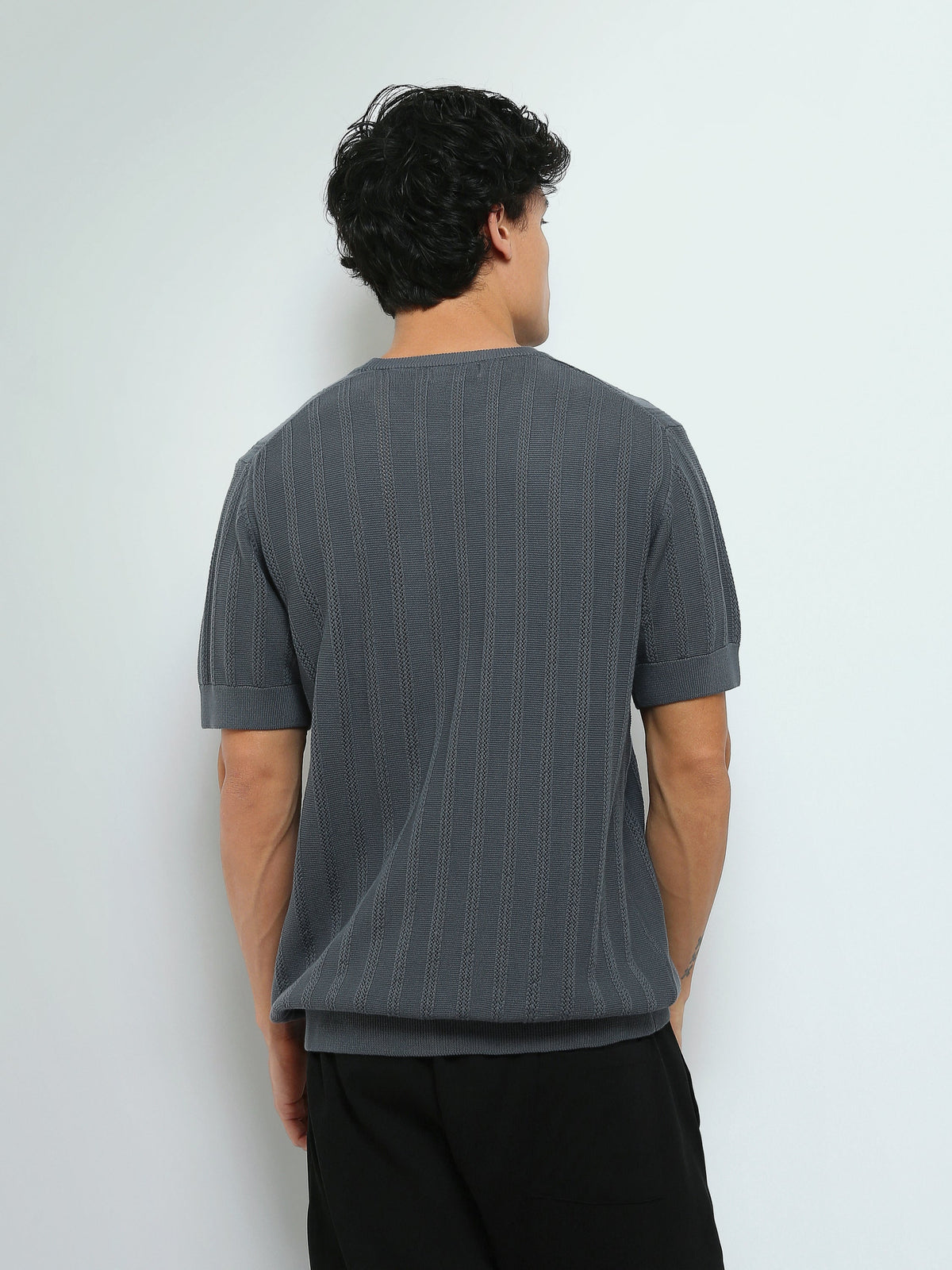 T-Shirt Homme en Maille Texturée à Rayures Verticales - TSH26S20000010TM1