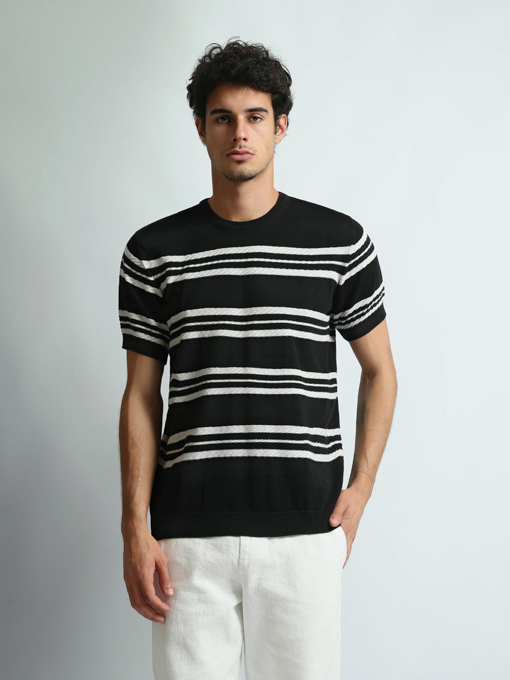 T-Shirt Homme Regular Fit en Maille à Rayures Texturées - TSH26SKRS20047TM1