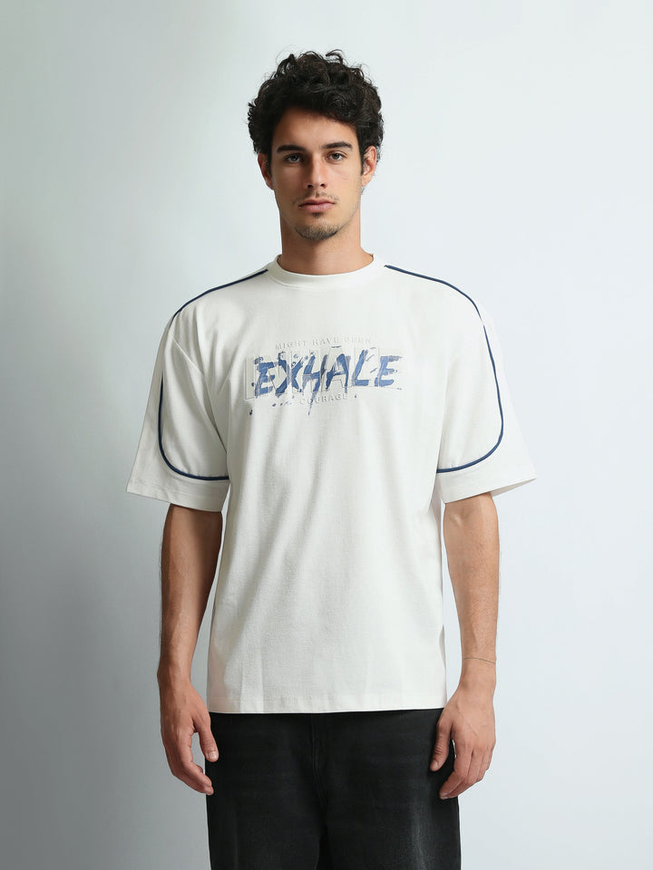 T-Shirt Homme Oversize à Imprimé Exhale et Liserés - TSH26SPRO20278TM1
