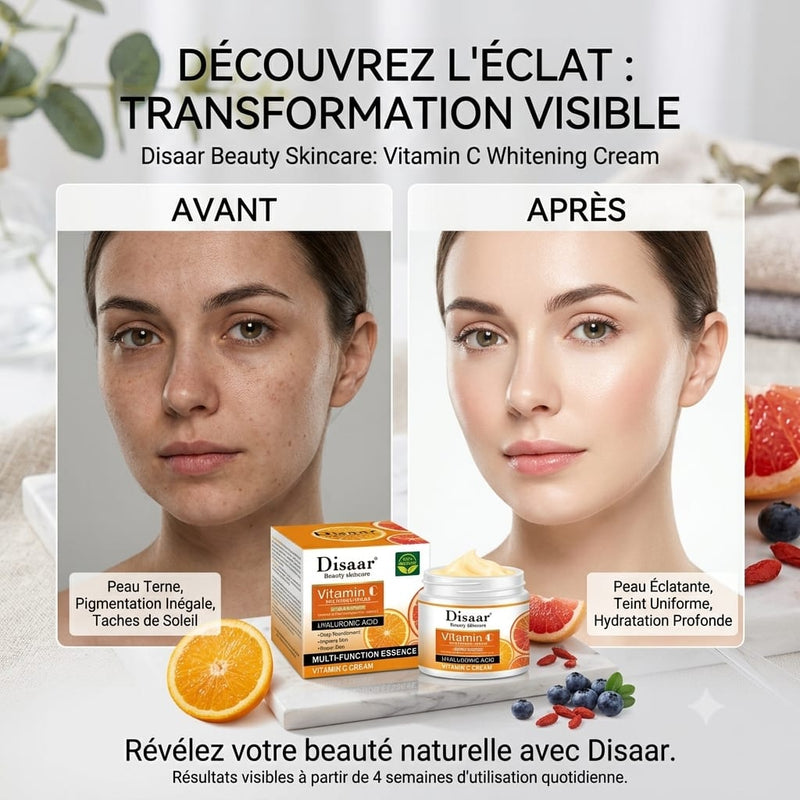 Crème Blanchissante Pour La Peau À La Vitamine C 50G - Crème Hydratante et Antitaches - Unifie et Illumine le Teint - Tous Types de Peaux