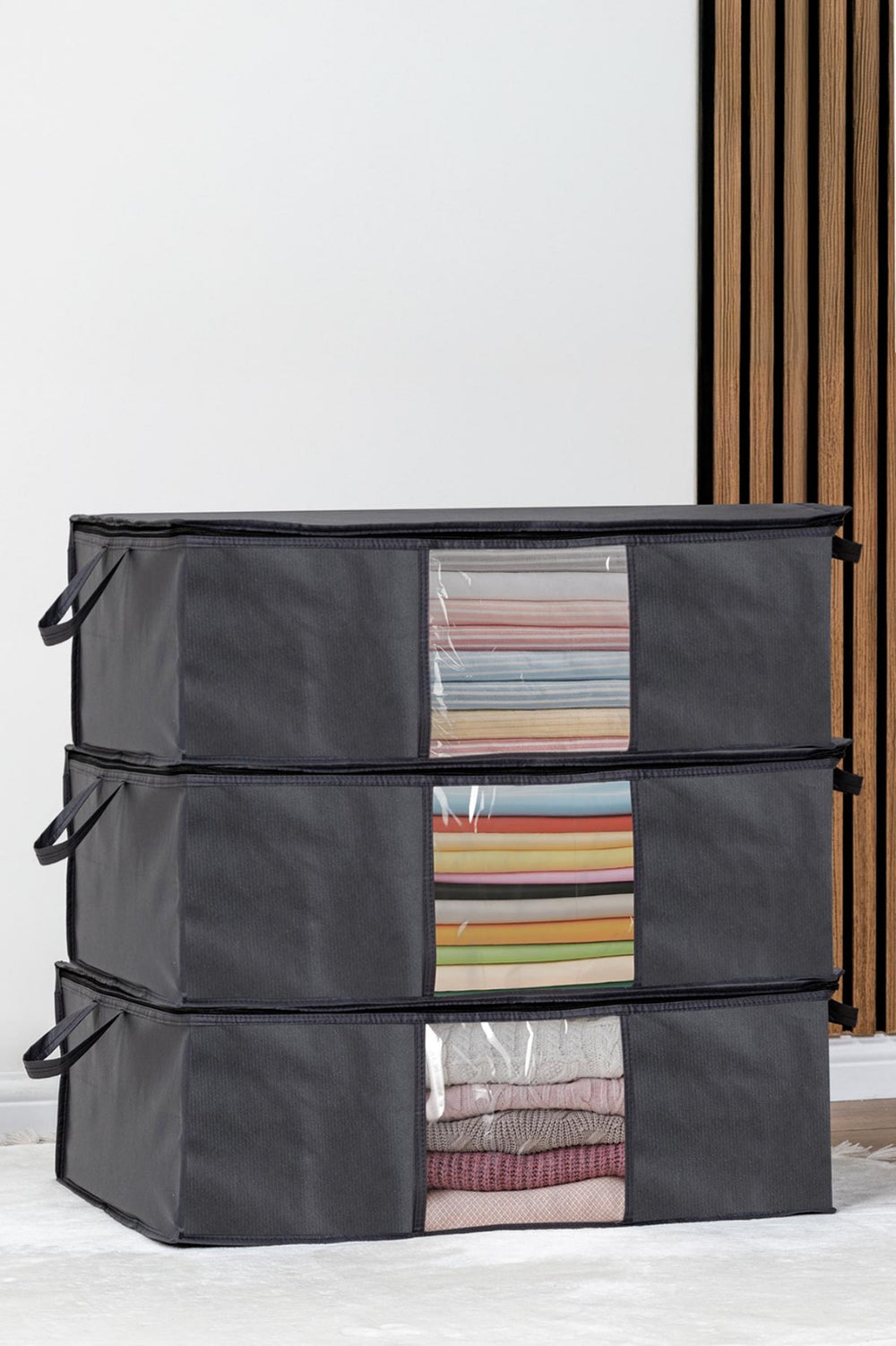 Lot de 3 Sacs de Rangement Sous Lit avec Fenêtre Claire - 64 x 45 x 22 cm