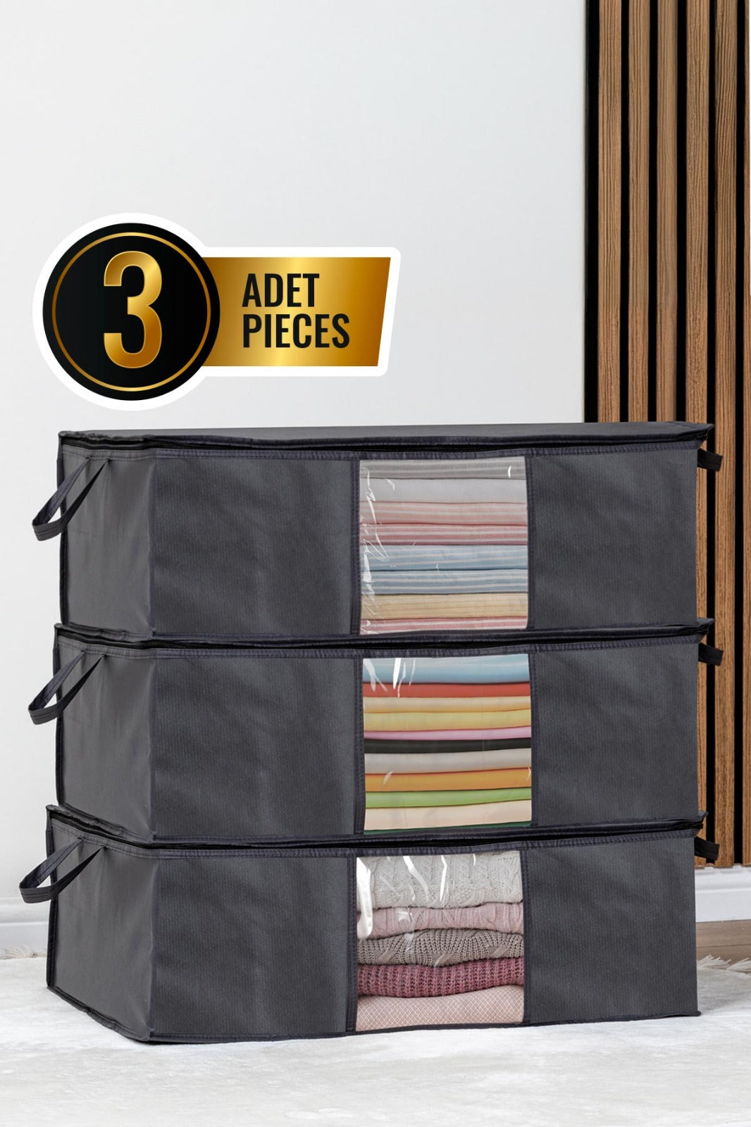 Lot de 3 Sacs de Rangement Sous Lit avec Fenêtre Claire - 64 x 45 x 22 cm