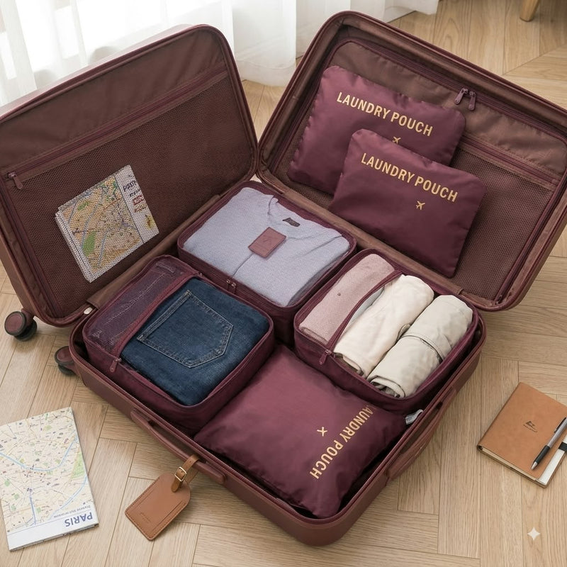 sacs de rangement et organisateurs de valise de voyage 3 cubes et 3 pouchettes