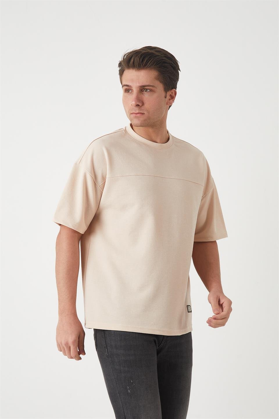 panel detayli basic oversize erkek t-shirt - Justyol