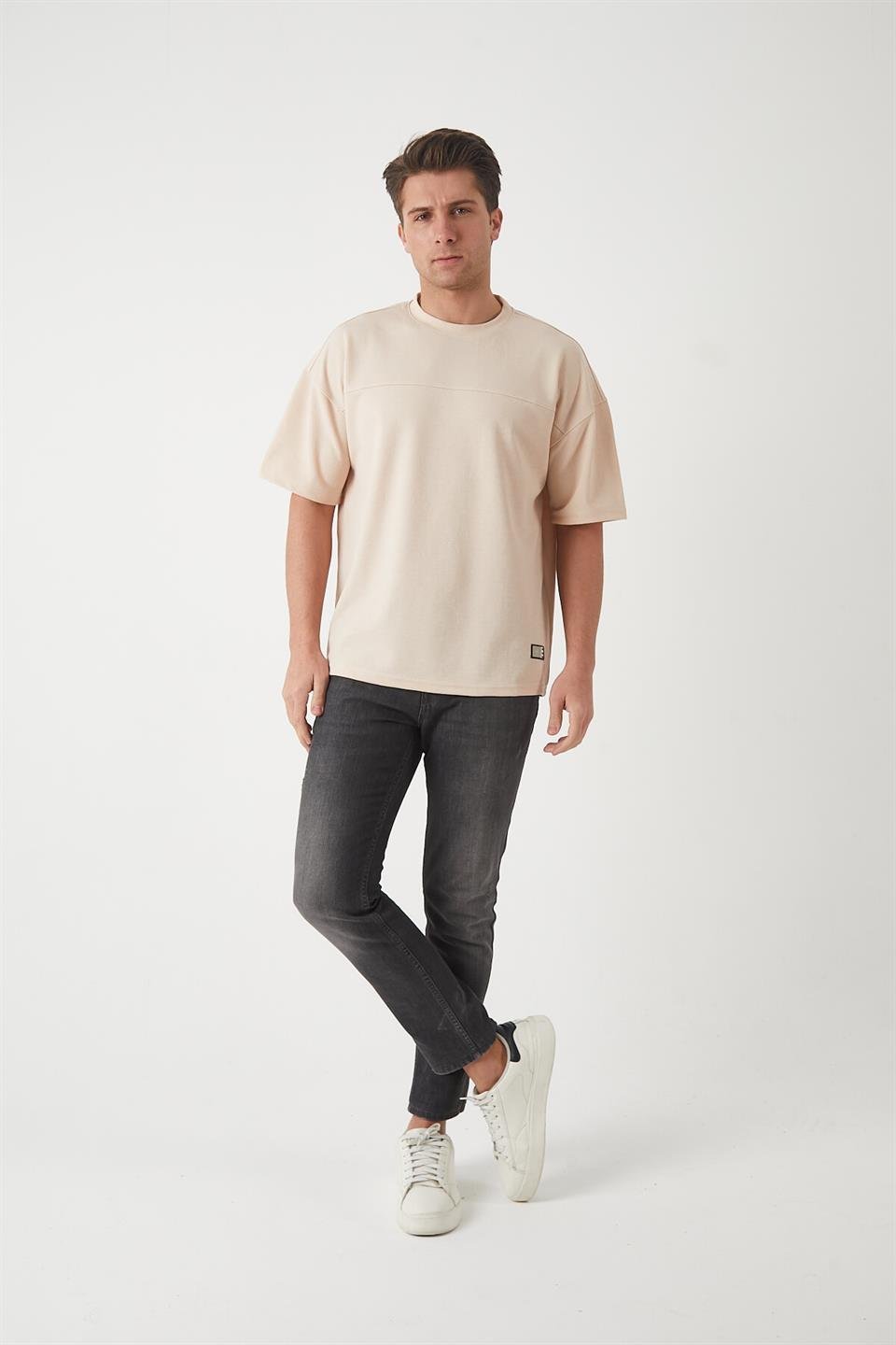 panel detayli basic oversize erkek t-shirt - Justyol