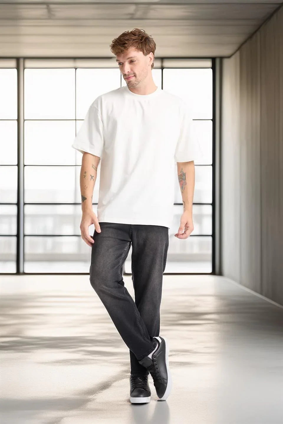 T-shirt homme oversize en coton col rond basique - Justyol
