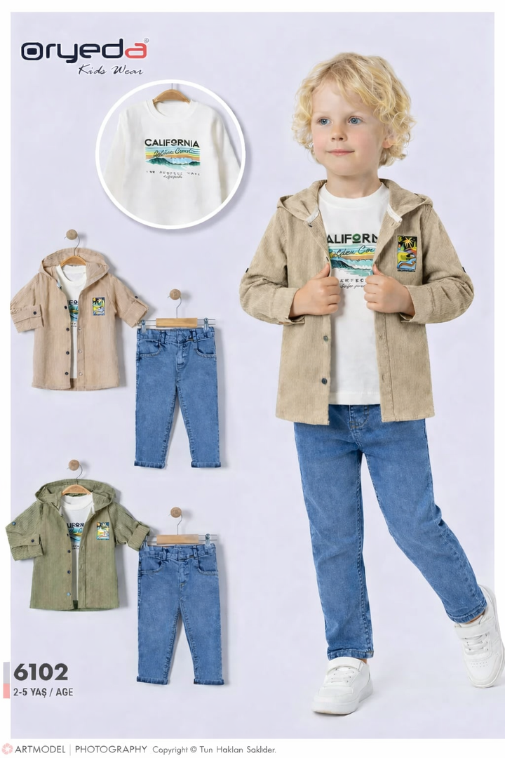 Ensemble Garçon 2/5 Ans – T-shirt et Veste à Capuche avec Jean