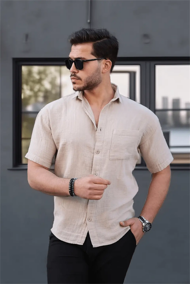Chemise homme oversize en mousseline coton avec poche