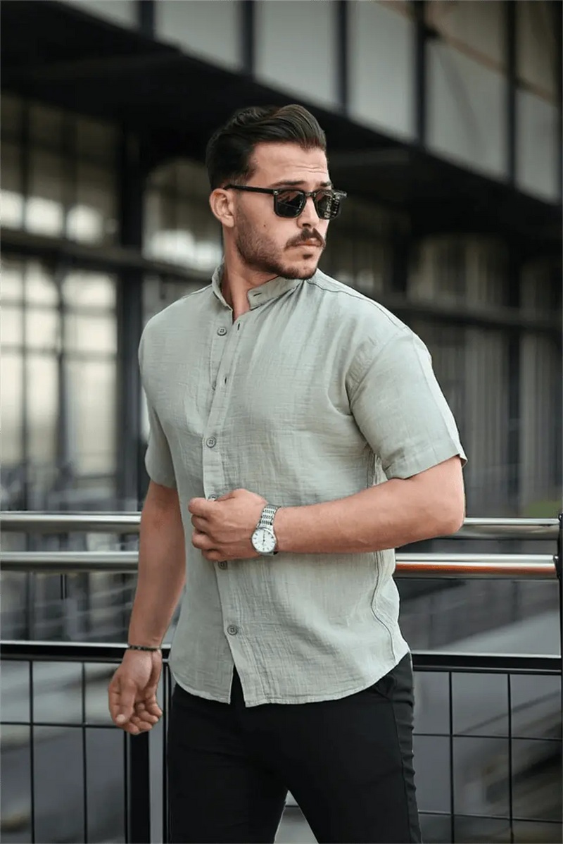 chemise homme col mao coton mousseline manches courtes