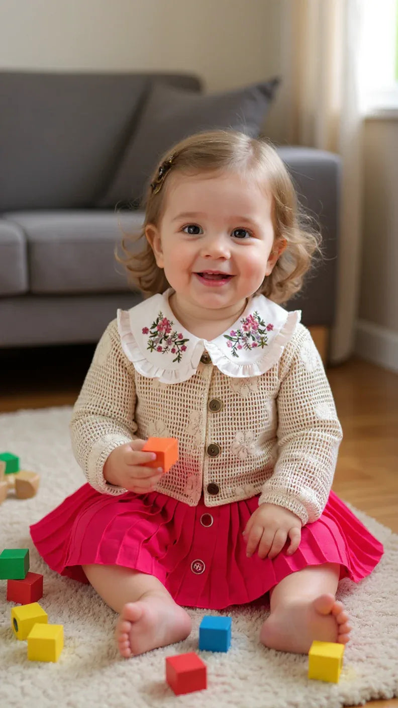 Tenue Élégante 3 Pièces pour Fille - Jupe Chic, Blouse Blanche et Veste Tricotée - Justyol