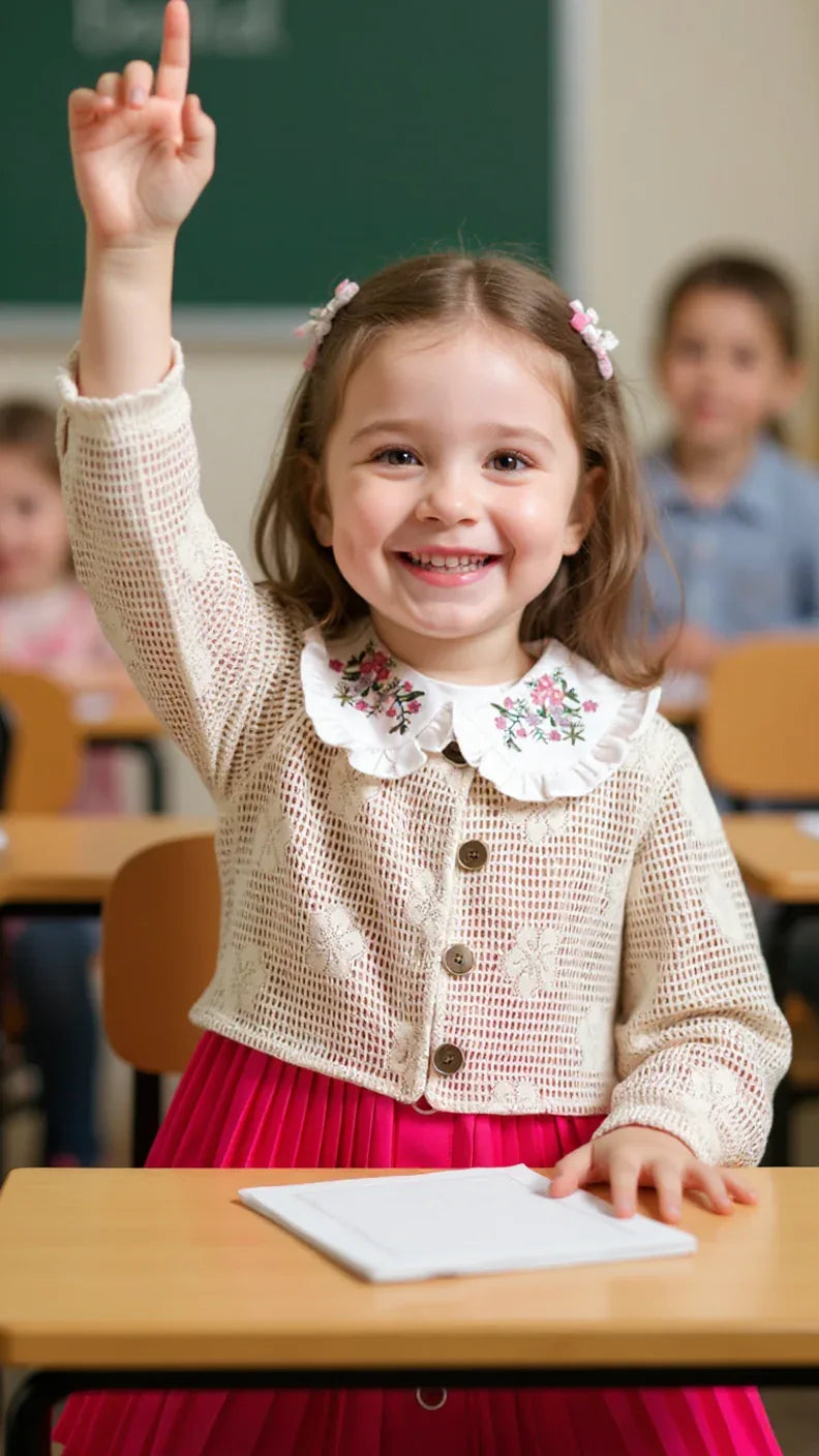 Tenue Élégante 3 Pièces pour Fille - Jupe Chic, Blouse Blanche et Veste Tricotée - Justyol