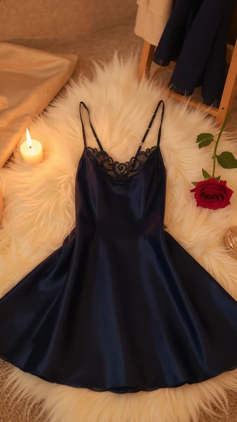 Nuisette 112 -Nuisette en satin avec dentelle douce pour femme - Justyol