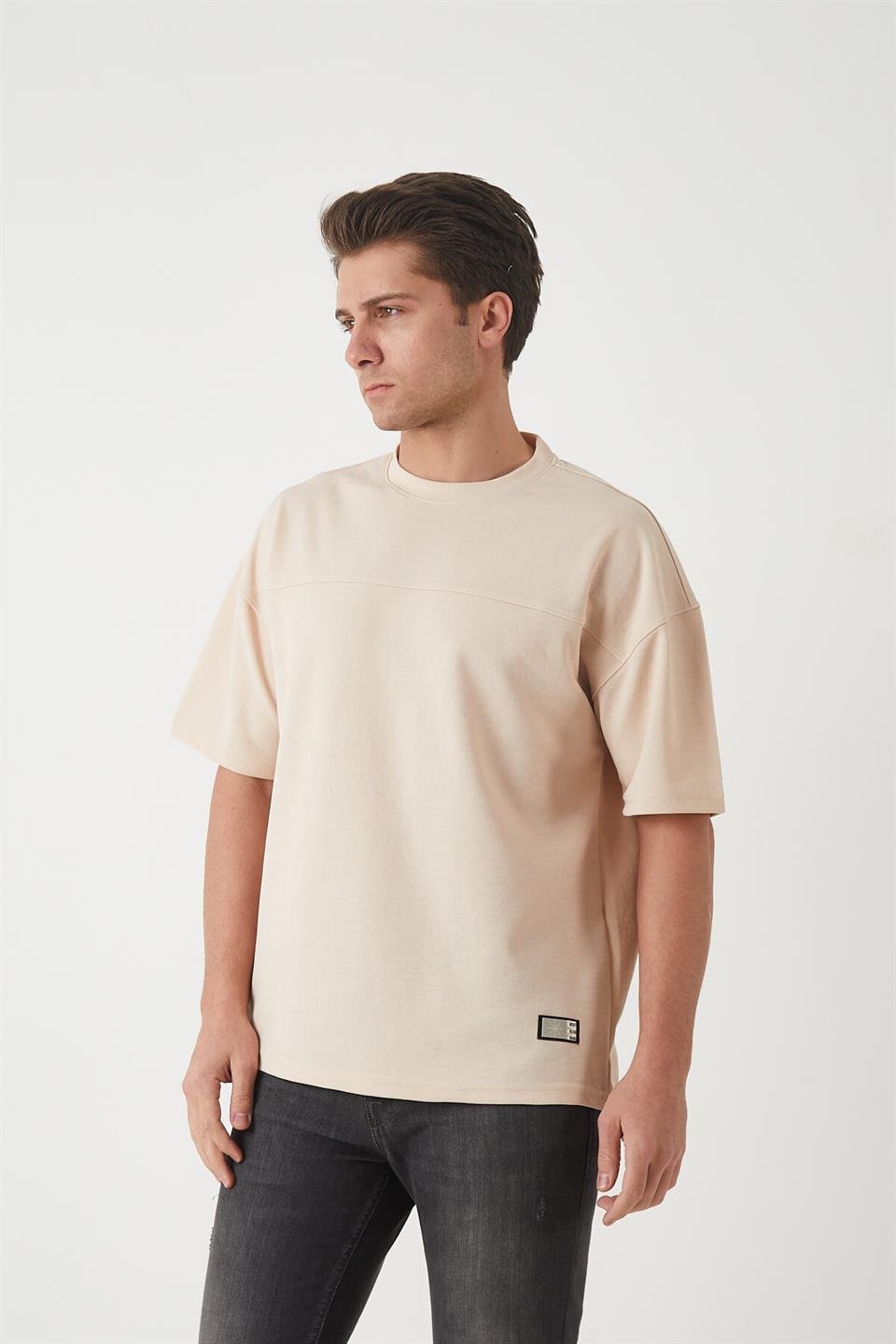 panel detayli basic oversize erkek t-shirt - Justyol