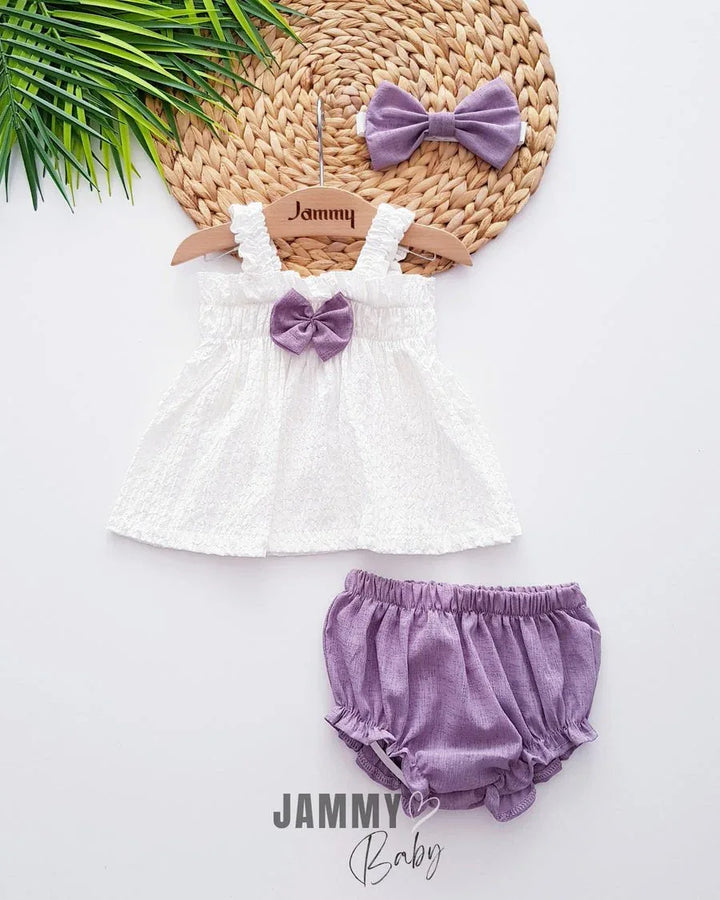 Ensemble bébé fille été robe et bloomer avec nœud