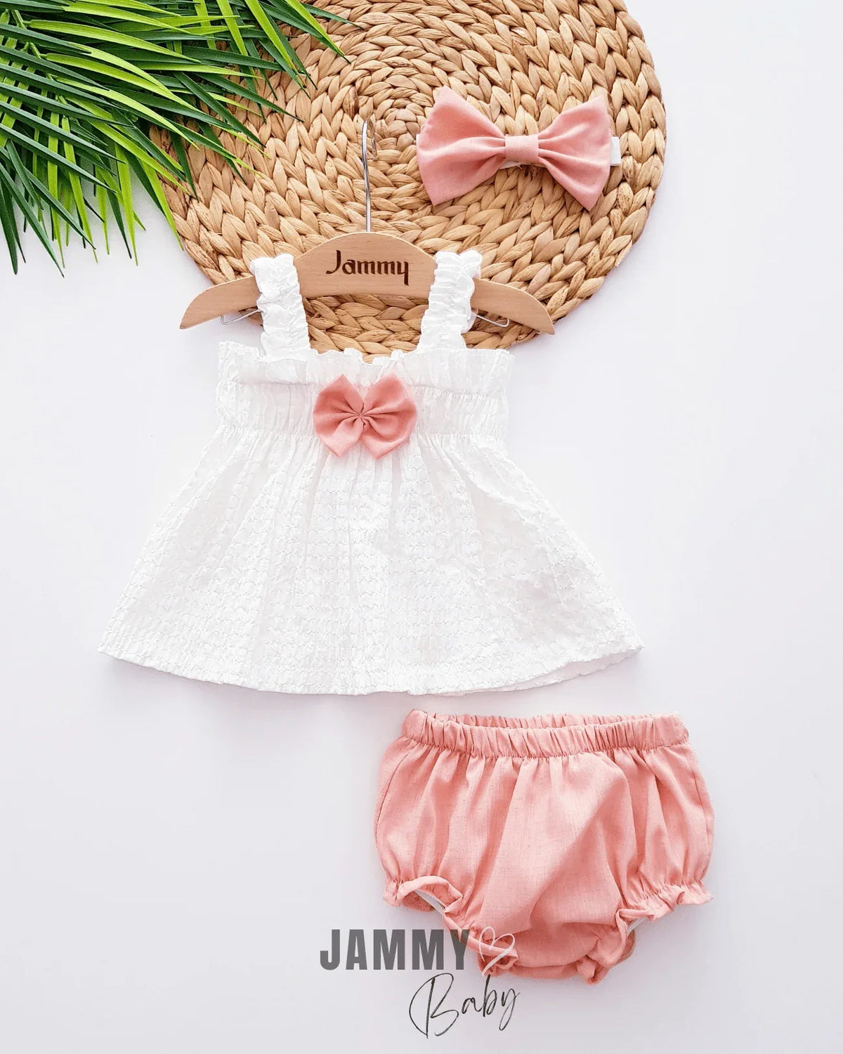 Ensemble bébé fille été robe et bloomer avec nœud - Justyol