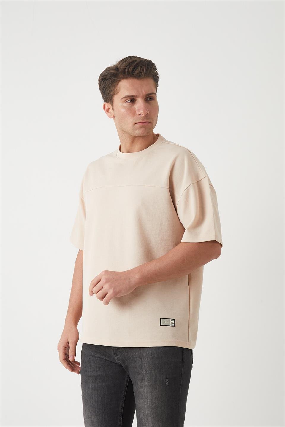 panel detayli basic oversize erkek t-shirt - Justyol
