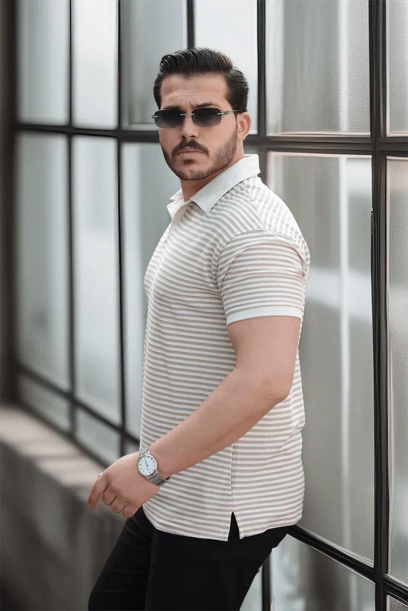 polo homme à rayures tricotées confortable