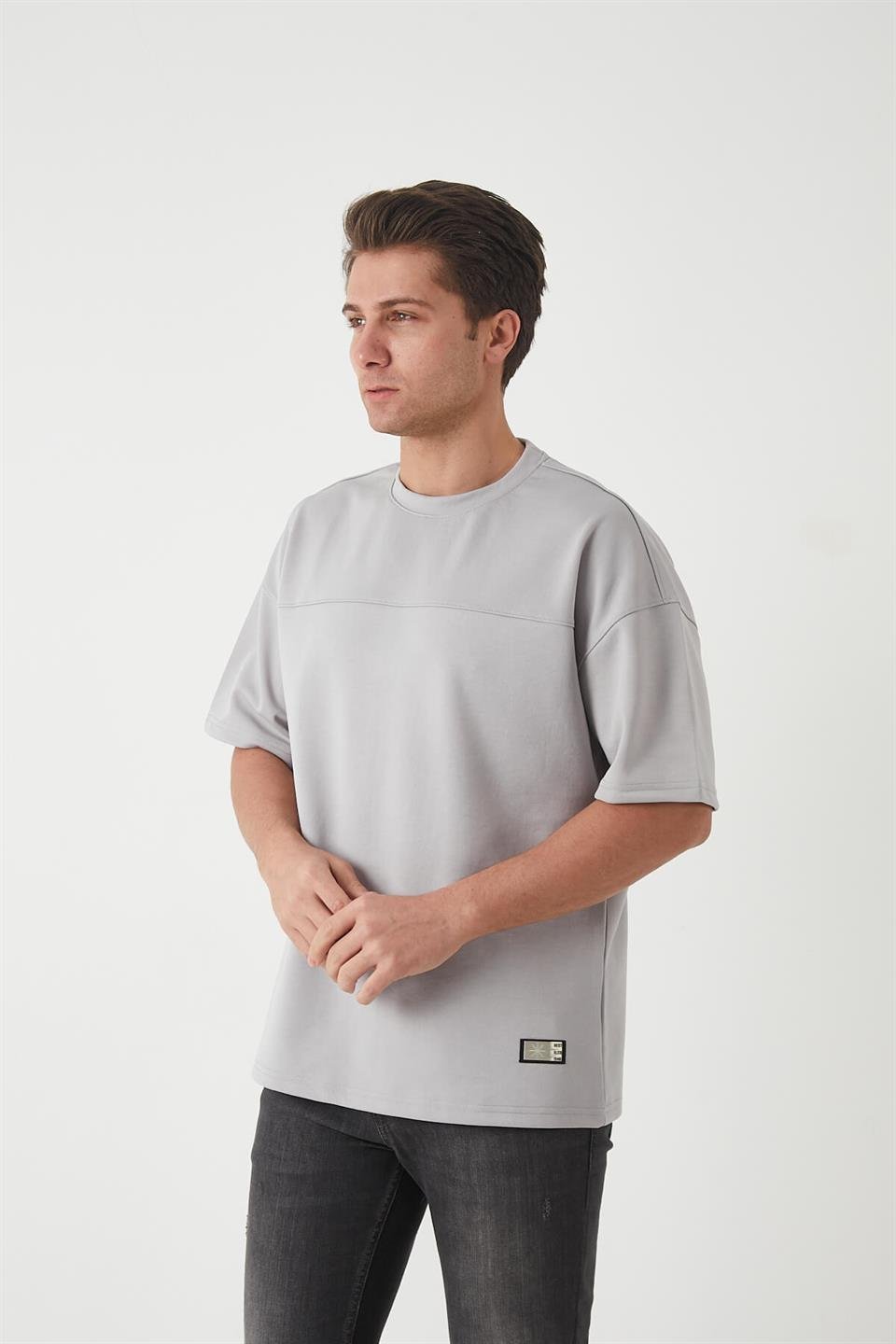panel detayli basic oversize erkek t-shirt - Justyol