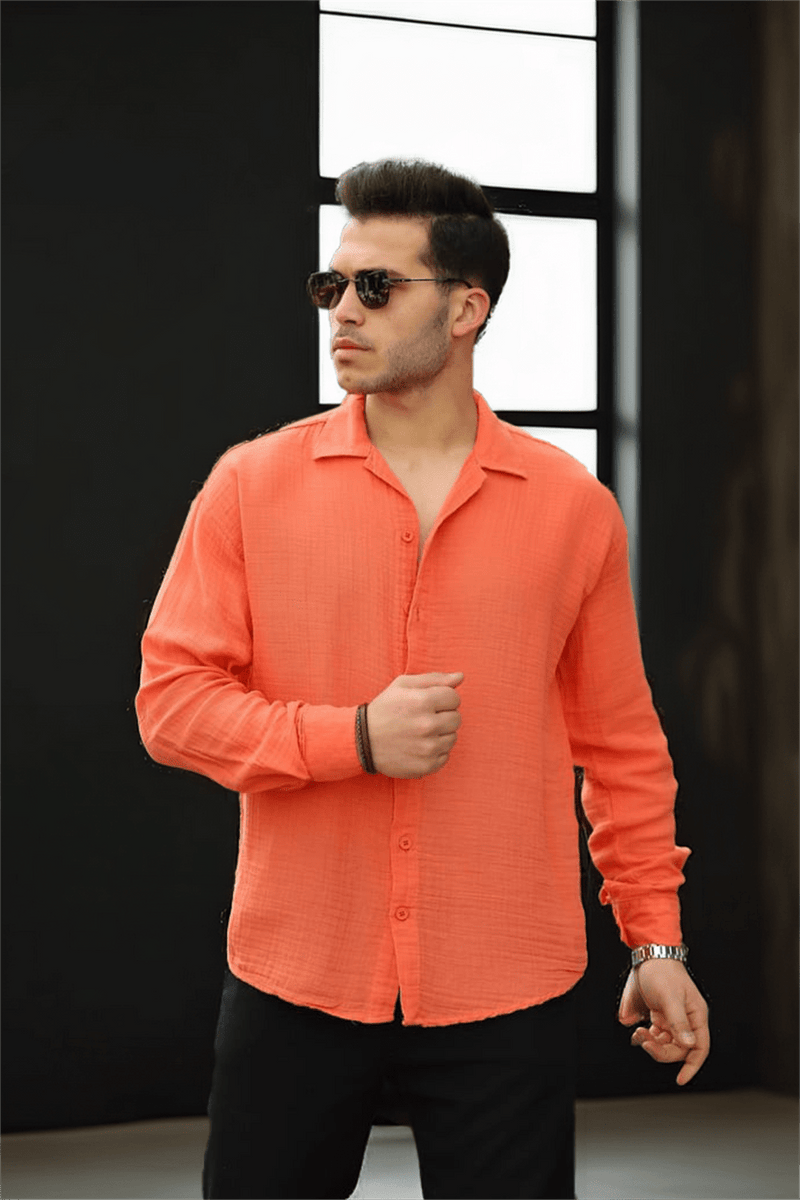 Chemise Homme Oversize en Mousseline de Coton à Col Cubain