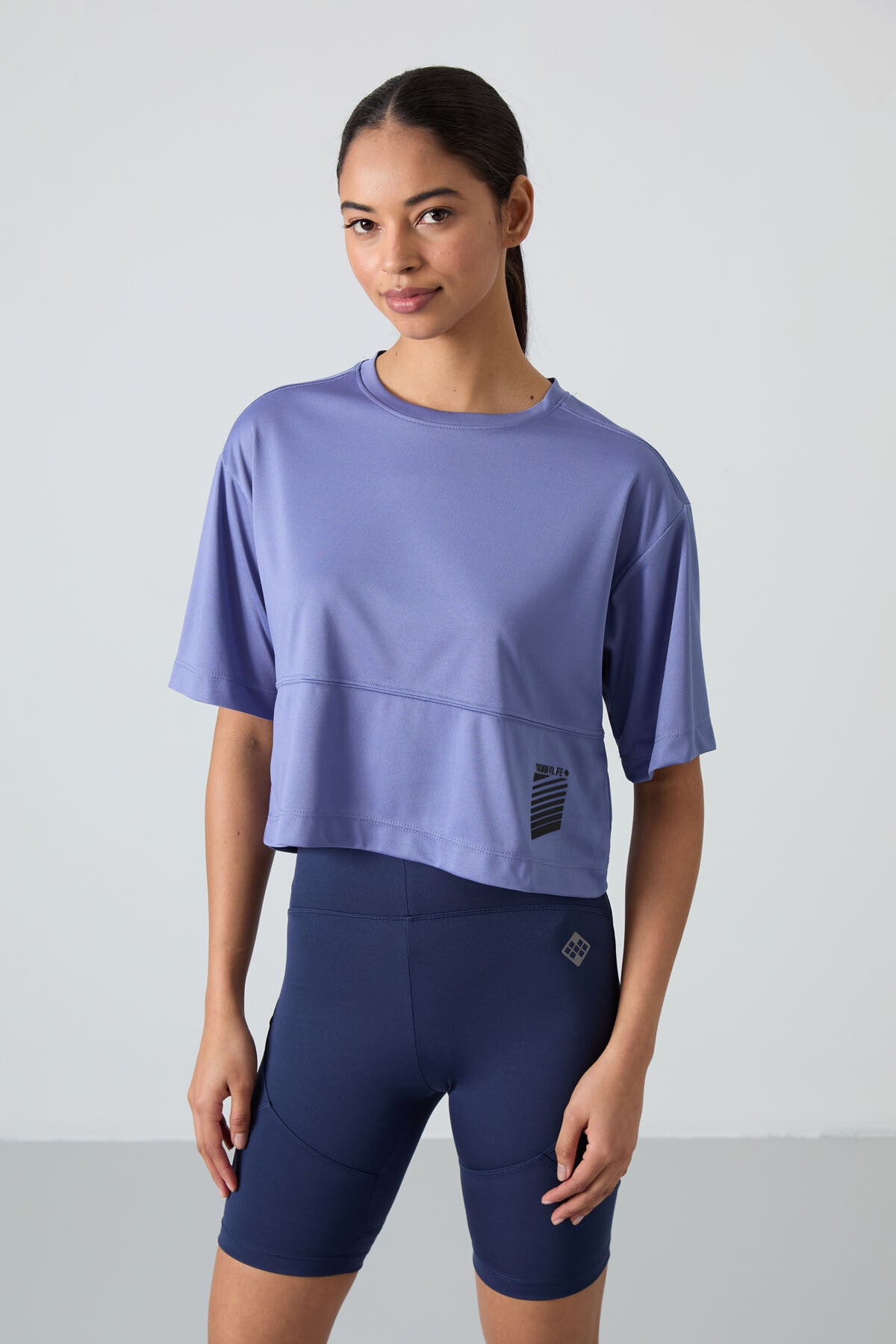 polyester nefes alan dokulu ince esnek oversize fit performans kadin t-shirt - 97284 - Justyol
