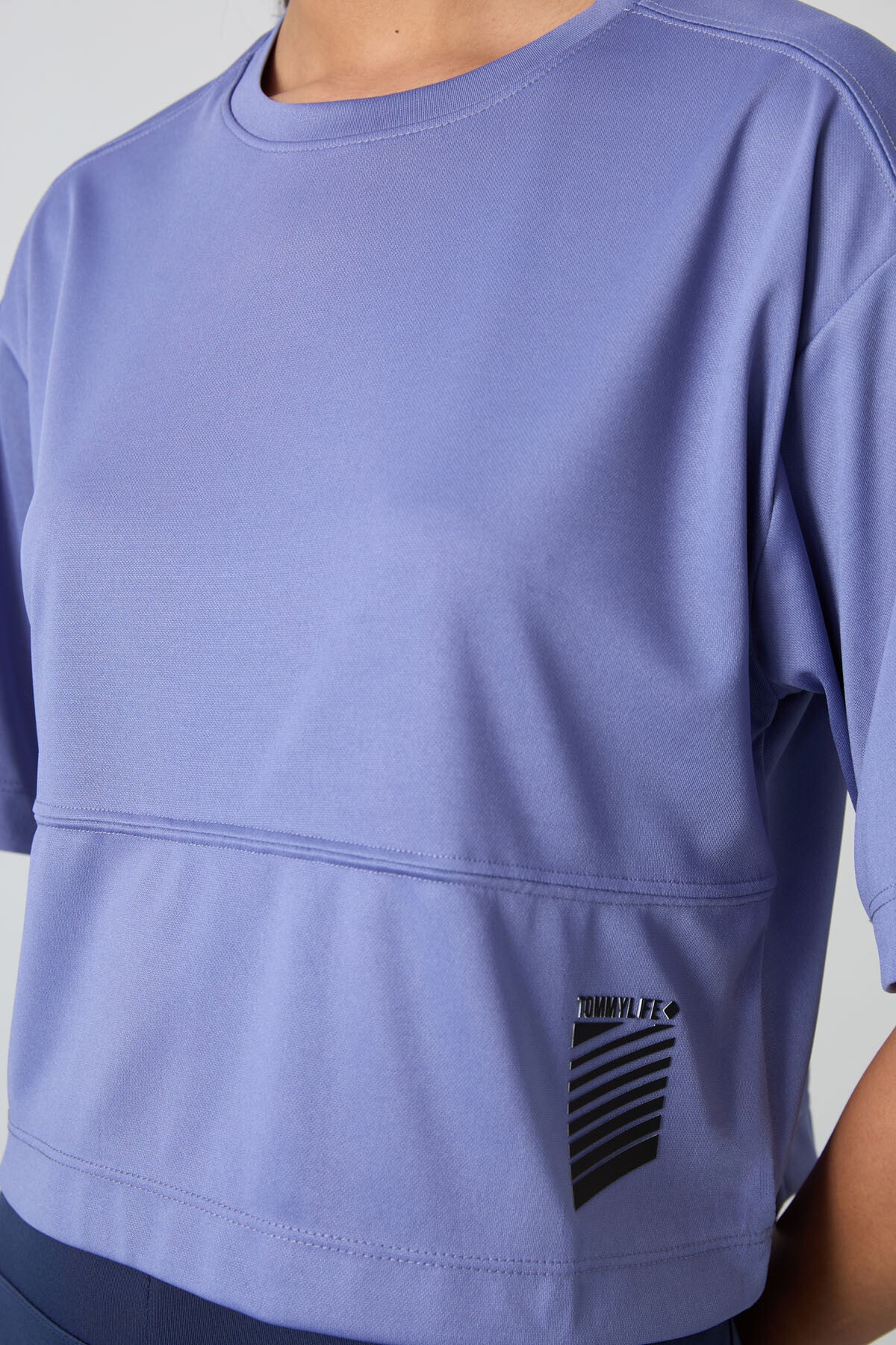 polyester nefes alan dokulu ince esnek oversize fit performans kadin t-shirt - 97284 - Justyol