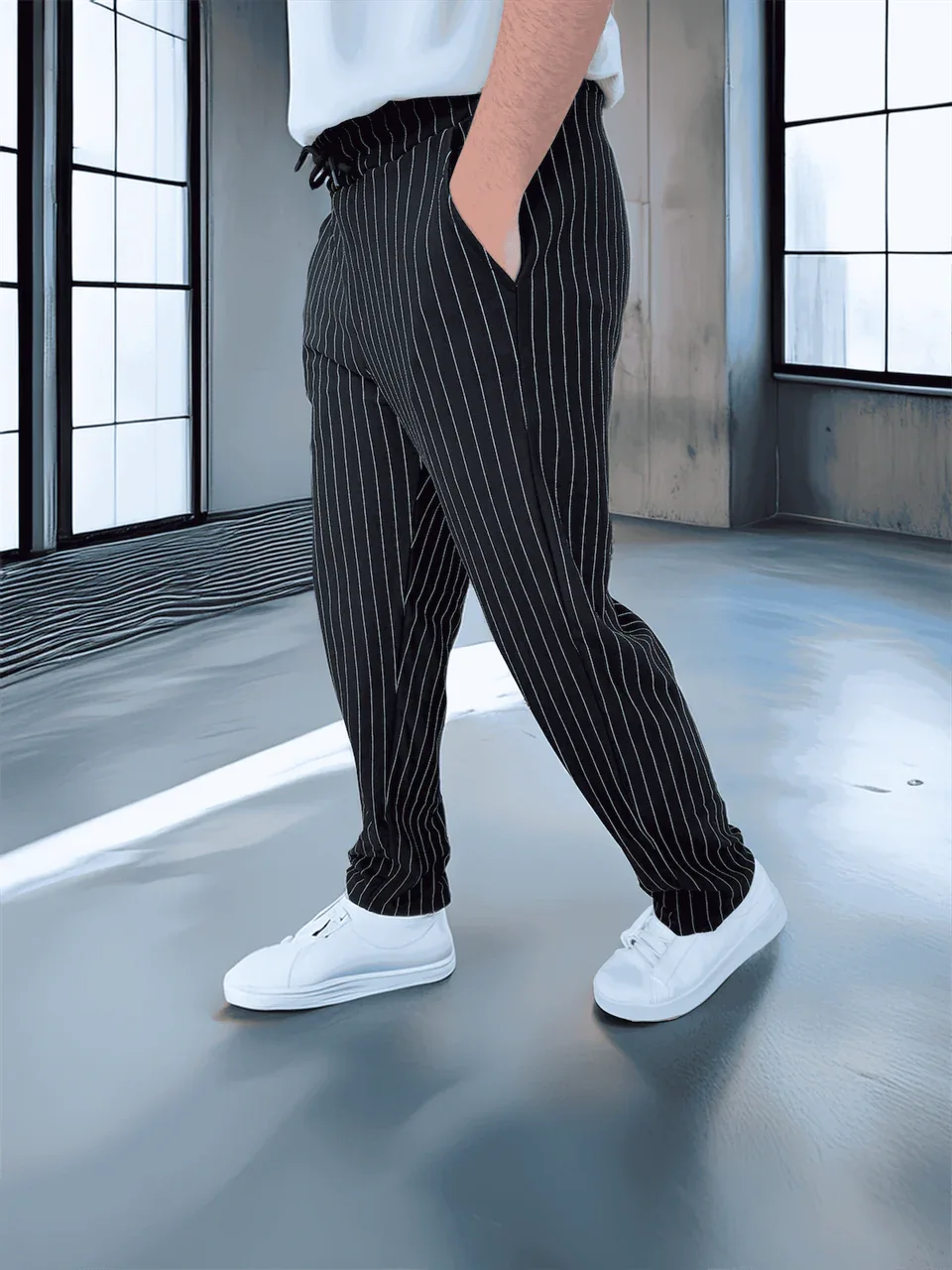 pantalon homme krep rayé coupe confort - Justyol