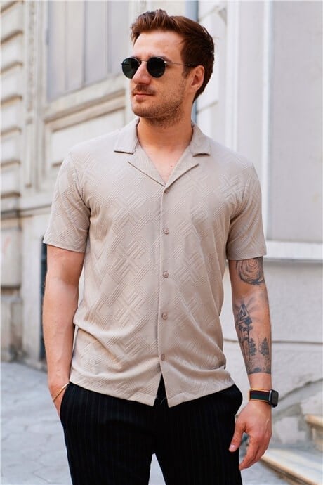 Chemise Homme Manches Courtes à Motif Jacquard – Coupe Relaxed