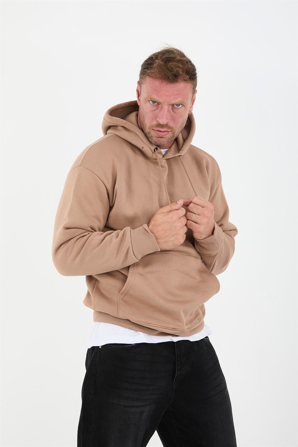Erkek Oversize Kapüşonlu Kanguru Cepli Sweatshirt - Justyol