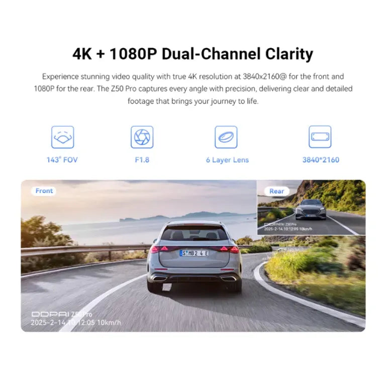 DDPAI Z50 Pro caméra arrière 1080p installée