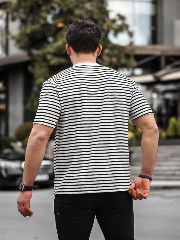bisiklet yaka tek cepli çizgili t - Justyol